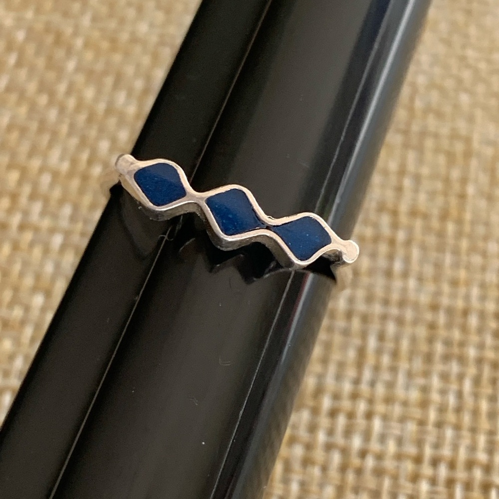 Sterling Native American Made Ring Elegant Blue Diamond Pattern Lapis Lapis Lazu
